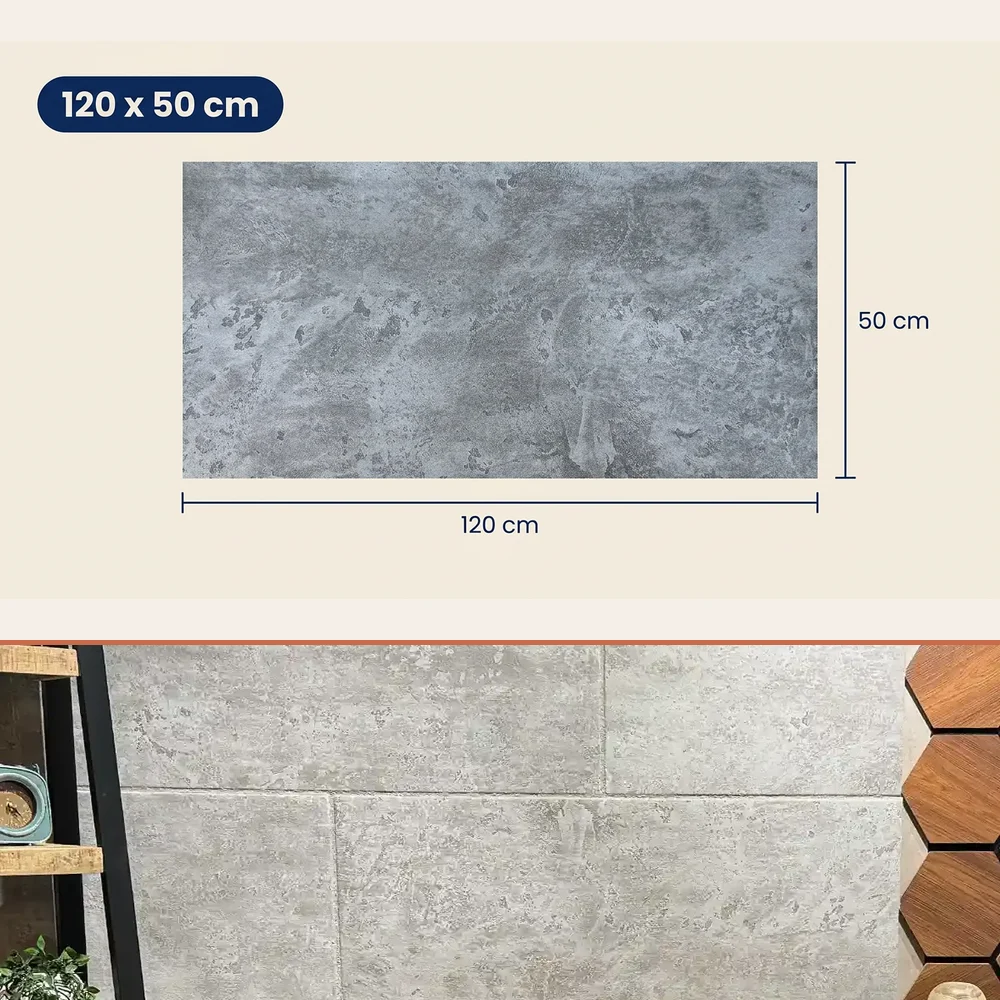 Painel de Parede 3D Efeito Concreto Cinza 120x50 cm