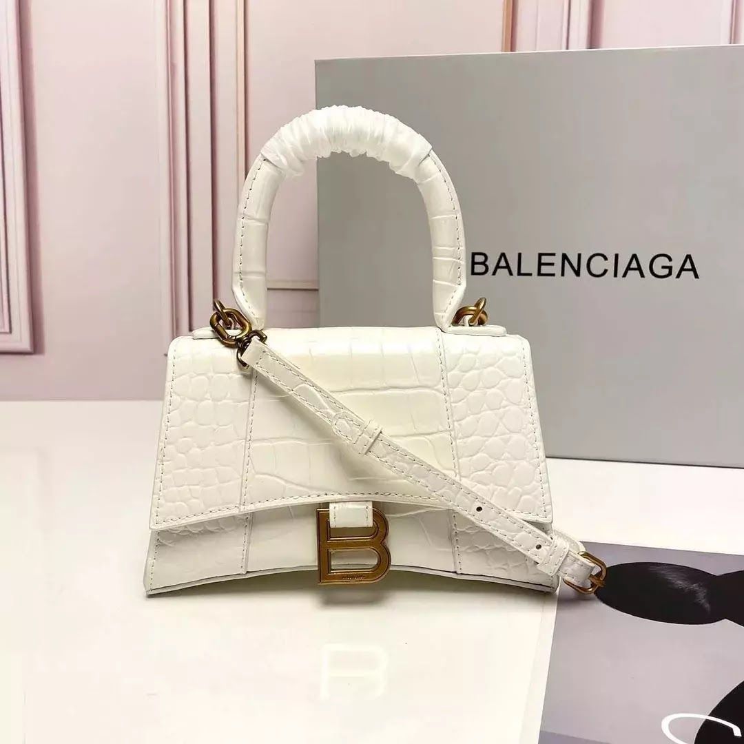 Balenciaga Hourglass Pequena — Branco, Croco