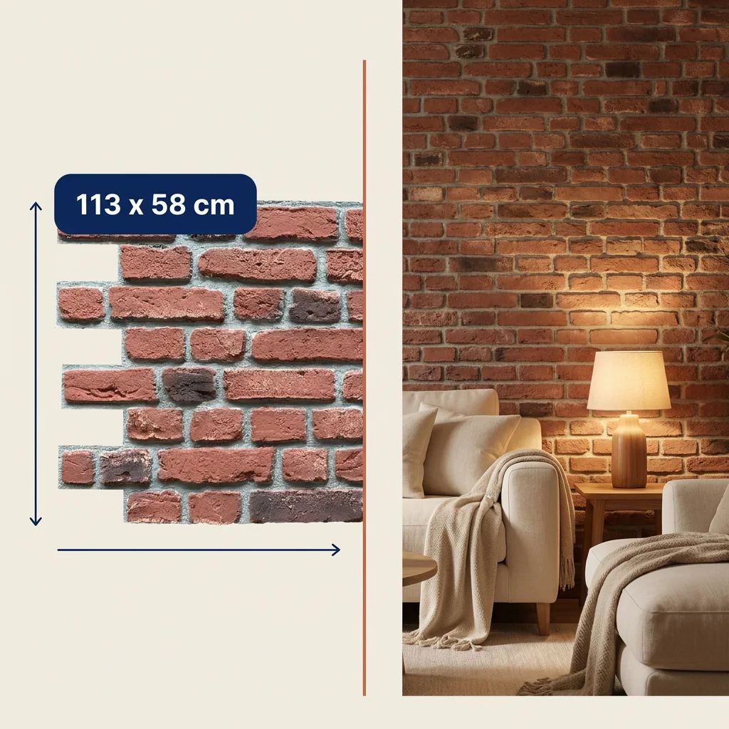 Painel 3D Efeito Tijolo PU Kloostermoppen 113x58x3 cm