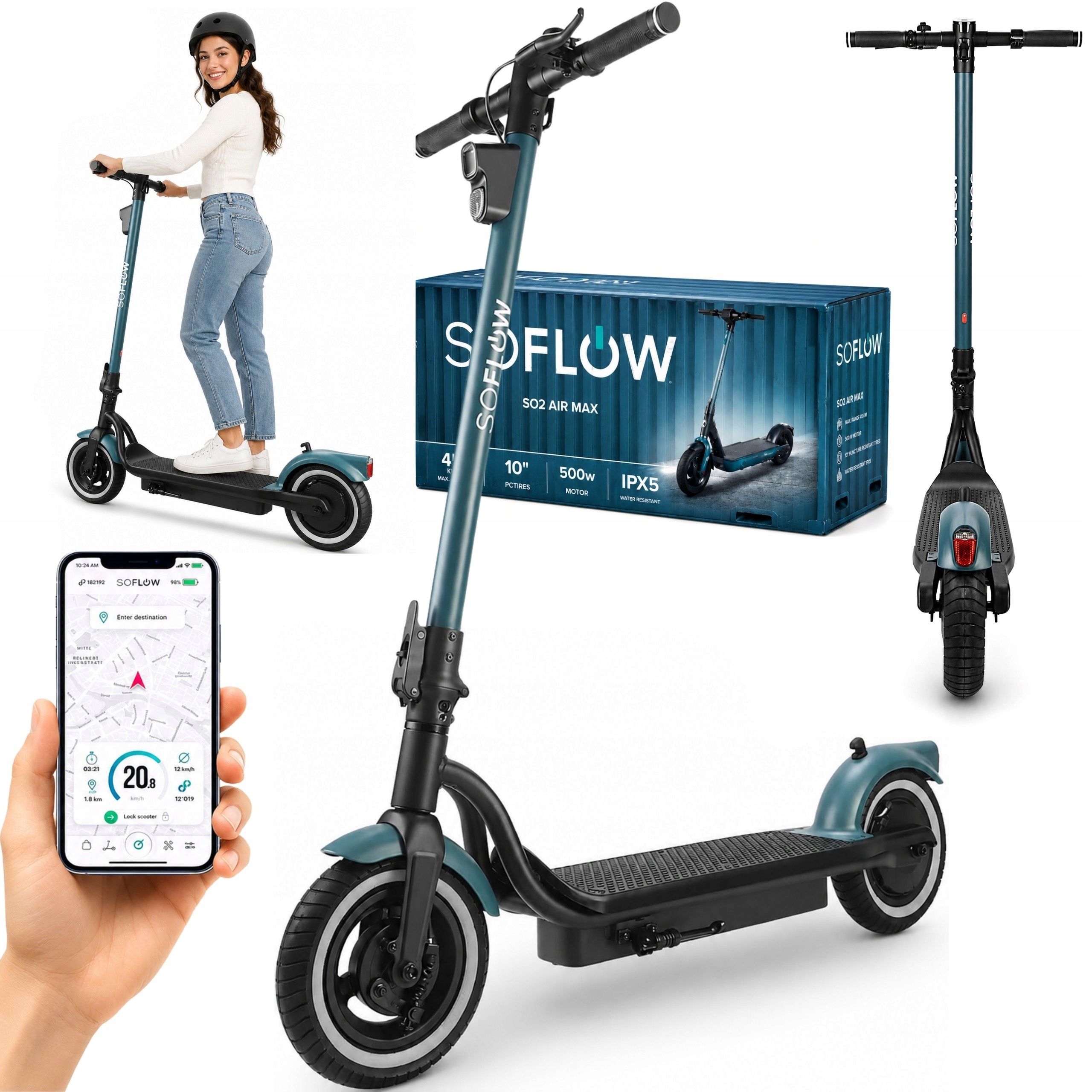 Patinete Elétrico Dobrável SoFlow SO2 Air Max — Autonomia 80 km